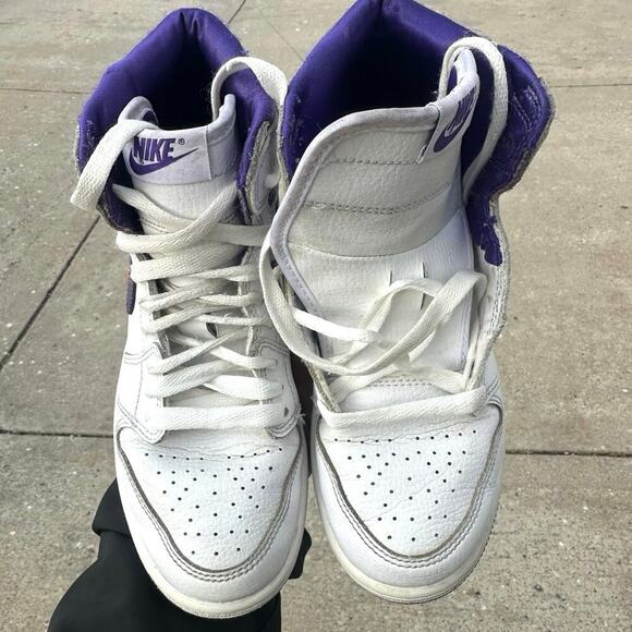 Nike Air Jordan 1 Retro High Top White Court Purple Athletic Shoes Kids Size 3Y - Picture 5 of 11